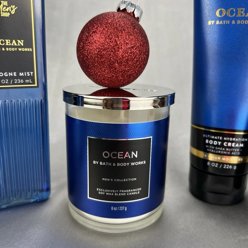 5pc Gift Lot Bath & Body Works Men's Collection Ocean Candle Face Lotion Cream +
